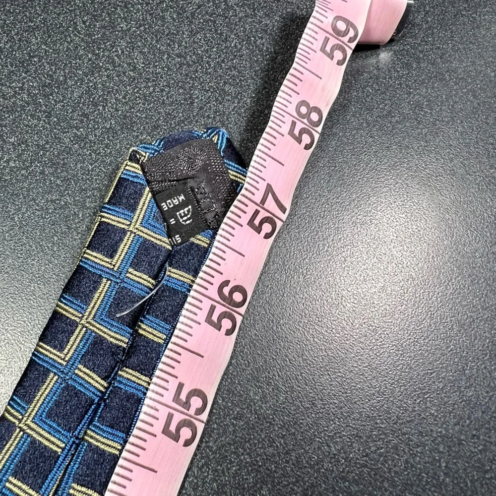 Escada Mens Tie Necktie Multicolor Windowpane 100% Silk Tied Woven Italy 57.5